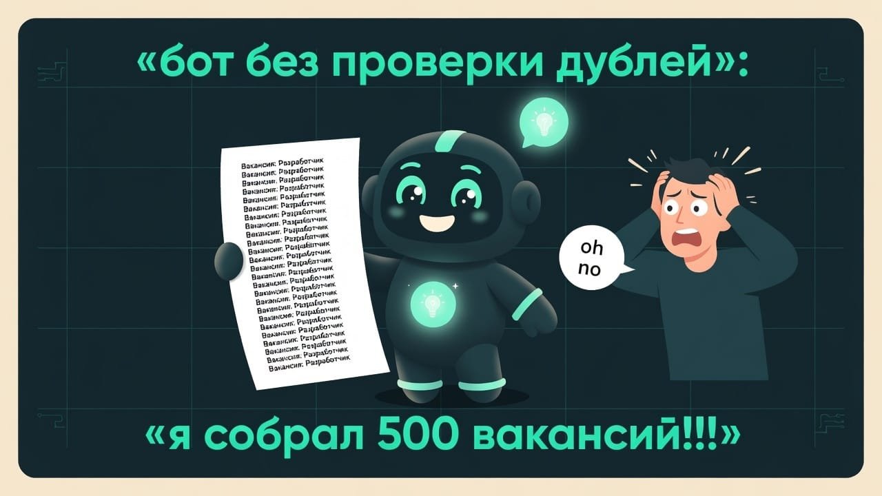 Мем: бот гордо несёт таблицу из 500 одинаковых строк, человек в ужасе