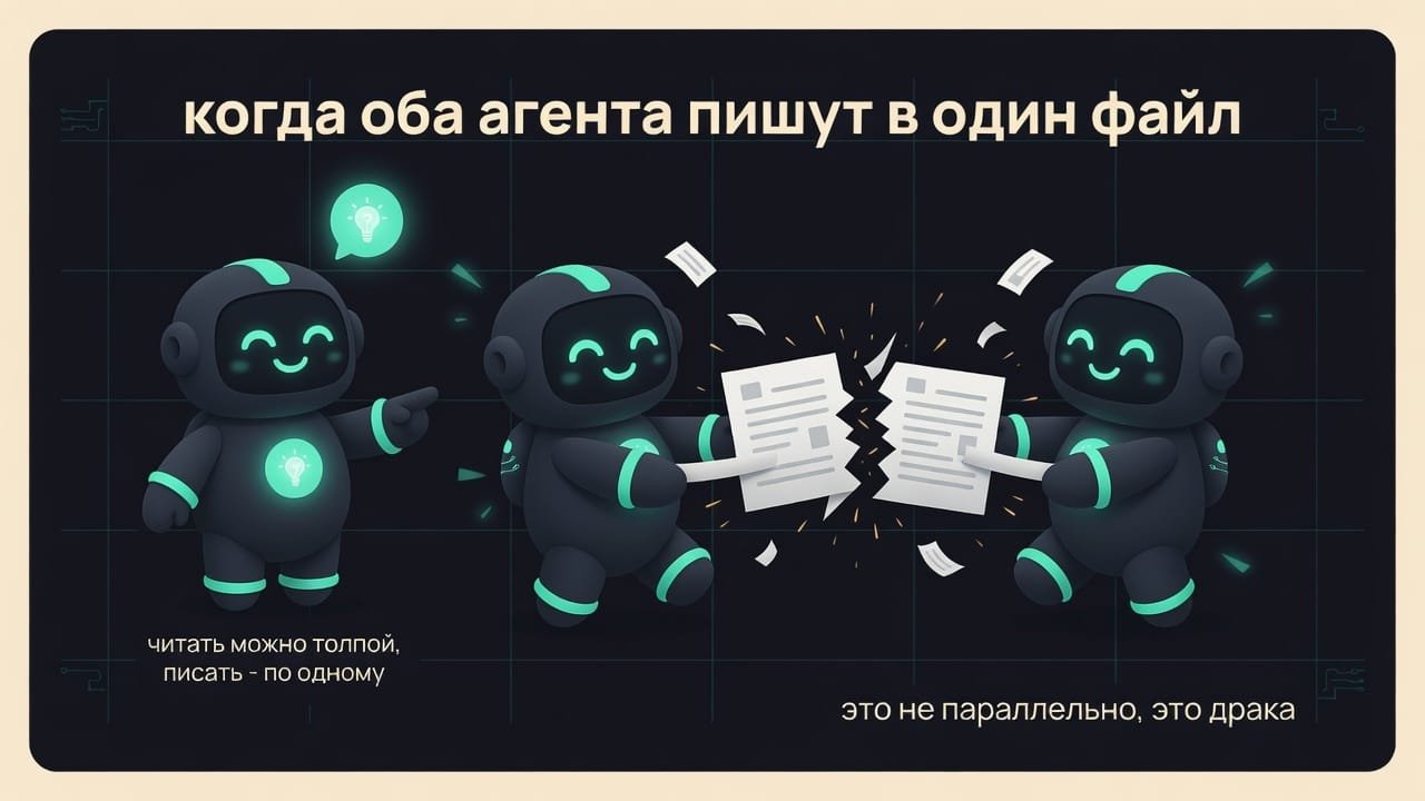 Мем: два робота вцепились в один файл и тянут в разные стороны, бумага рвётся