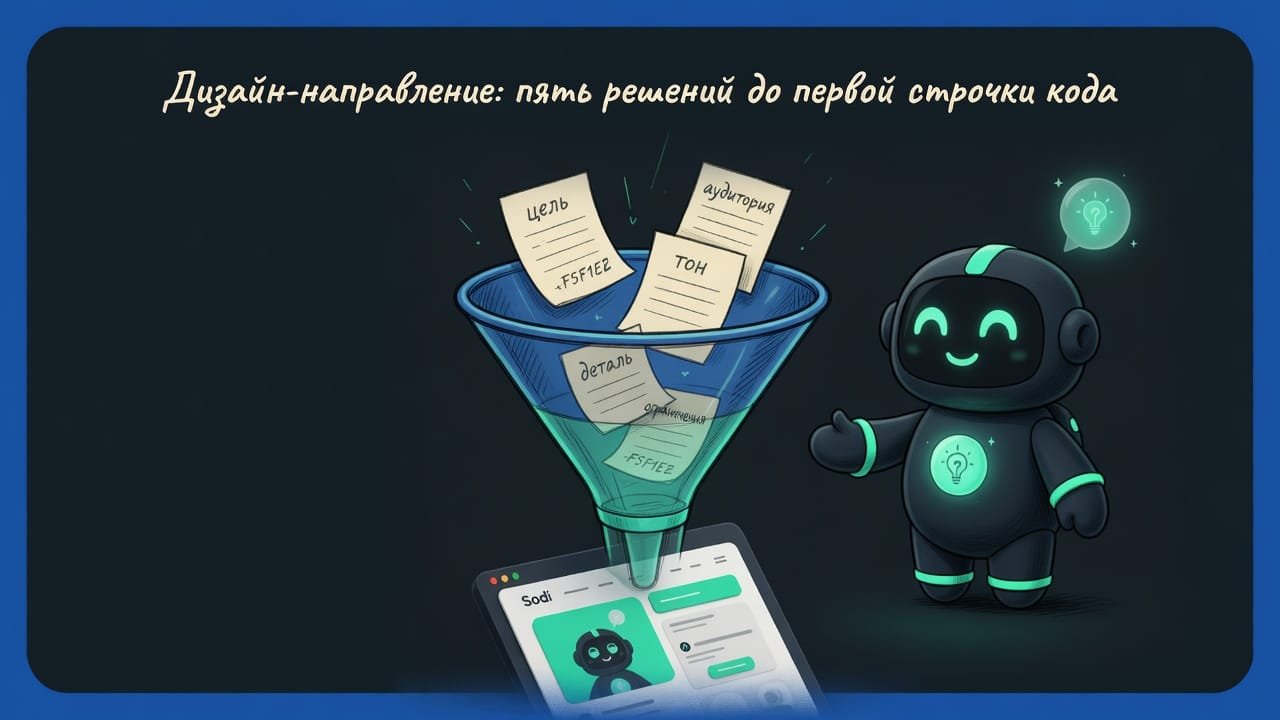 Скетч: воронка из пяти вопросов сверху, из которой выходит готовый аккуратный макет сайта