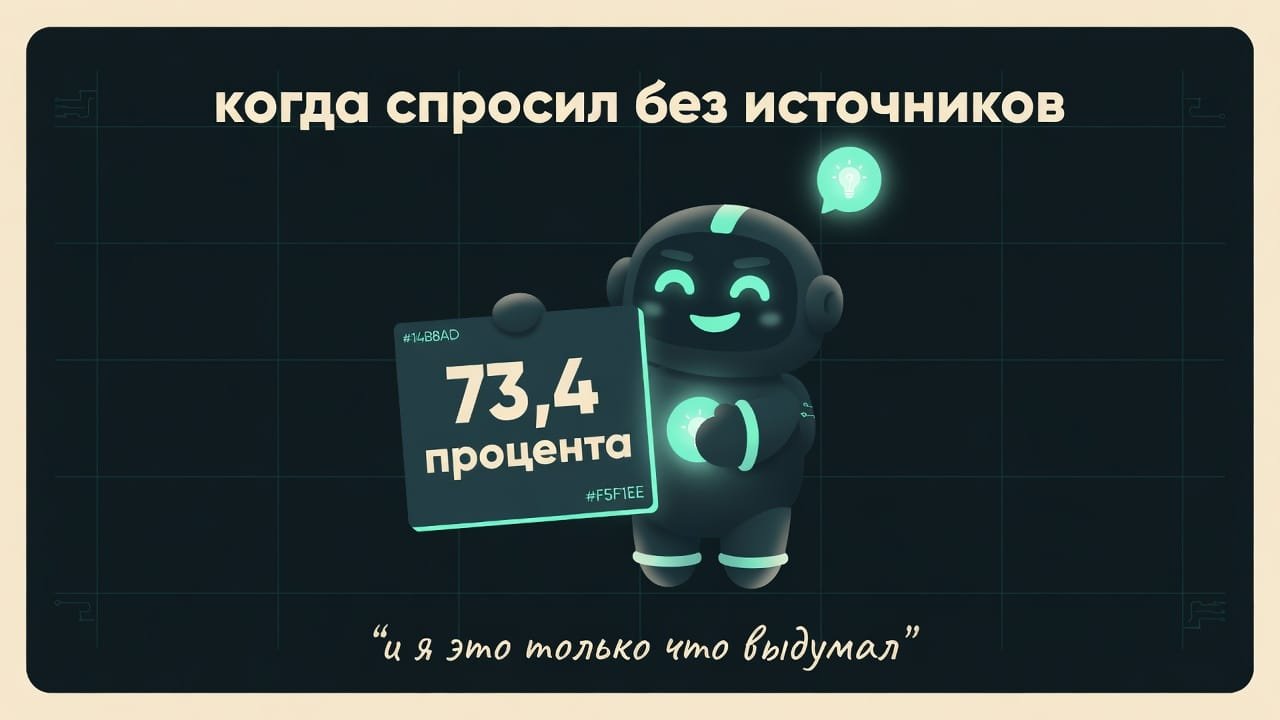 Мем: ИИ уверенно выдаёт точную цифру, а снизу мелким шрифтом признаётся, что только что её выдумал