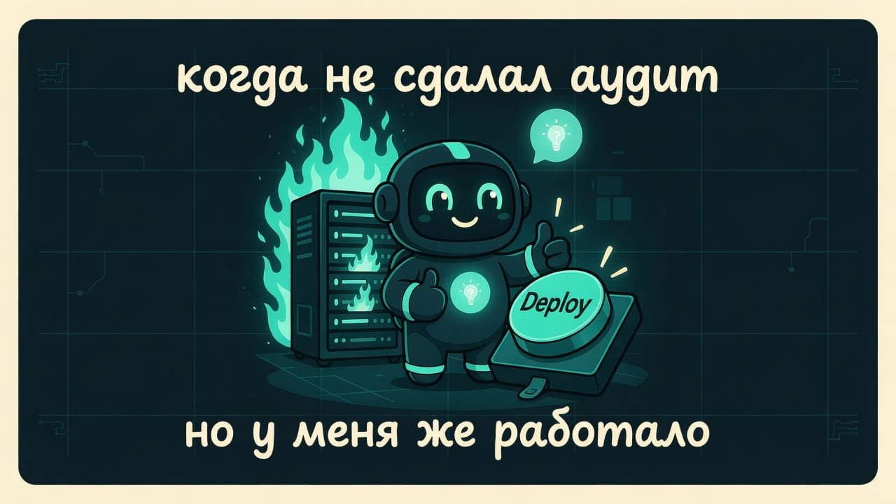 Мем: разработчик уверенно жмёт Deploy, на фоне горит сервер, подпись «но у меня же работало»