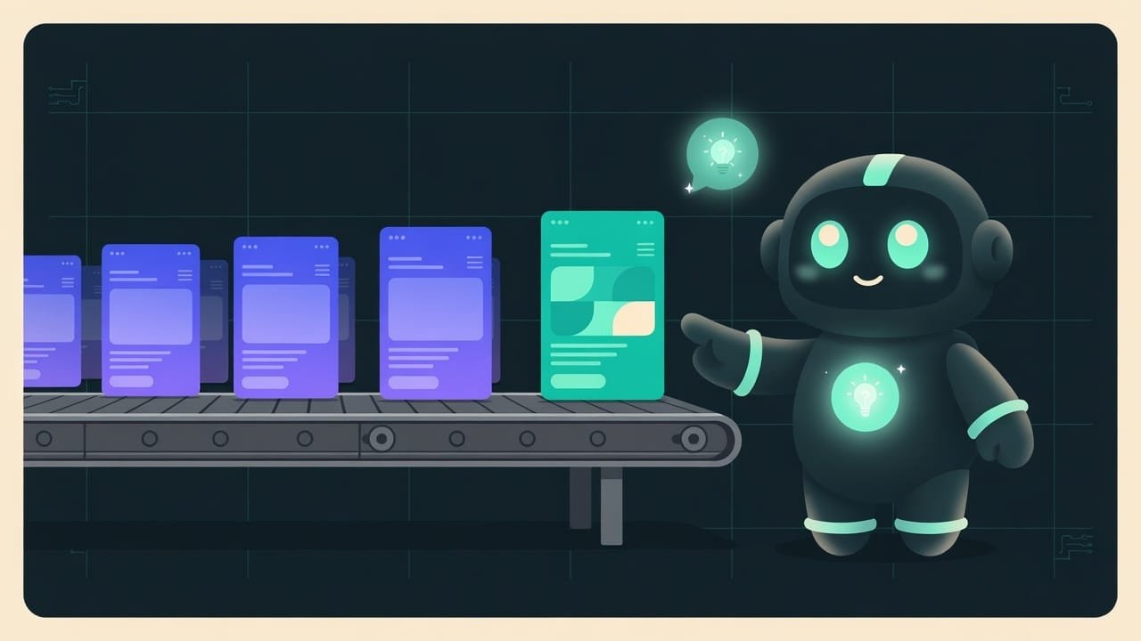 Links ein Schablonen-Screen mit Verlauf und Emojis, rechts derselbe Screen mit einem Akzent, Luft und Icons