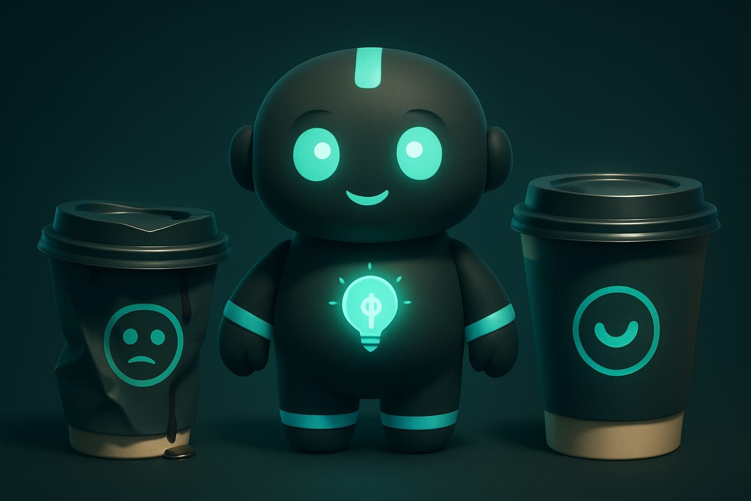 Zwei Coffee-to-go-Becher: links zerknittert mit schiefem Deckel, rechts sauber und stabil