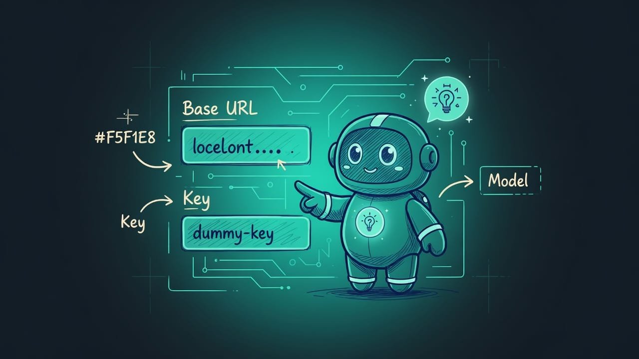 Schema: ein Base-URL-Feld mit einer Adresse auf localhost und ein Key-Feld mit einem Dummy-Wort, ein Pfeil zum Modell-Kästchen
