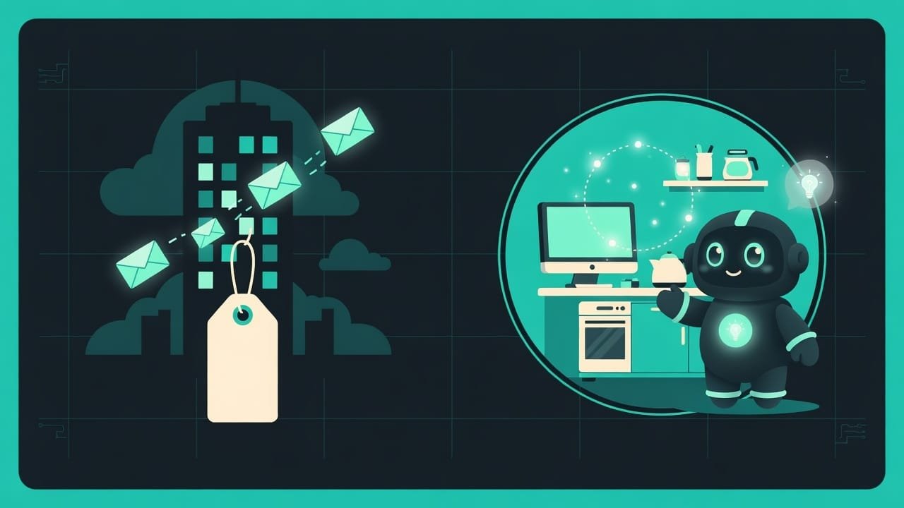 Links ein Restaurant-Cloud mit Rechnung, rechts die eigene Heimküche - Metapher für Cloud- und lokale KI