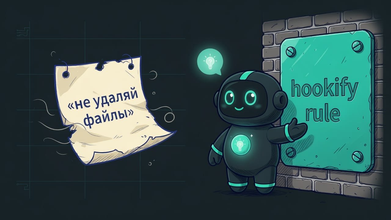 Слева хрупкая записка «не удаляй» улетает с ветром, справа табличка-правило прибита болтами к стене